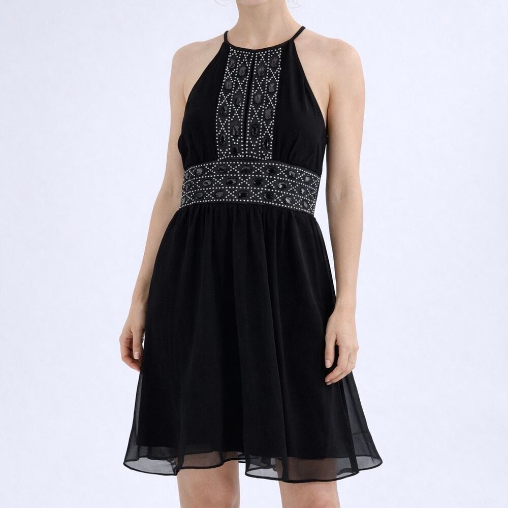 Y2K Roulette Black Beaded Halter Dress Studded Rhinestone Party Mini Dress 4